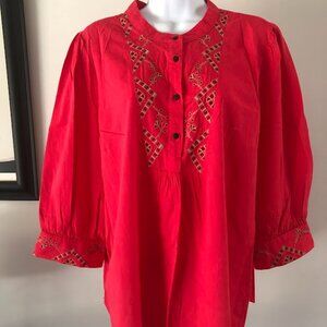 Knox Rose red top w/unique embroidery design. XXL.